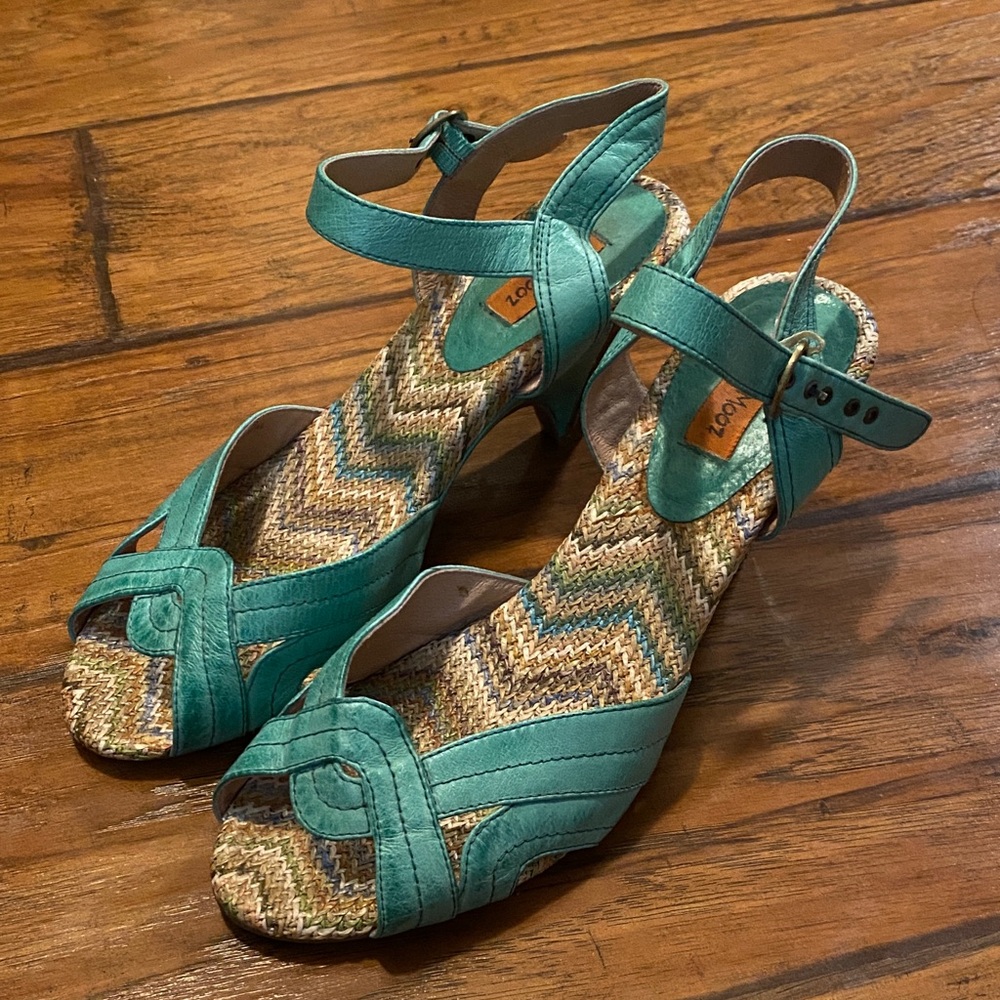 Miz Mooz Teal and Woven Sandals women’s size 8.5